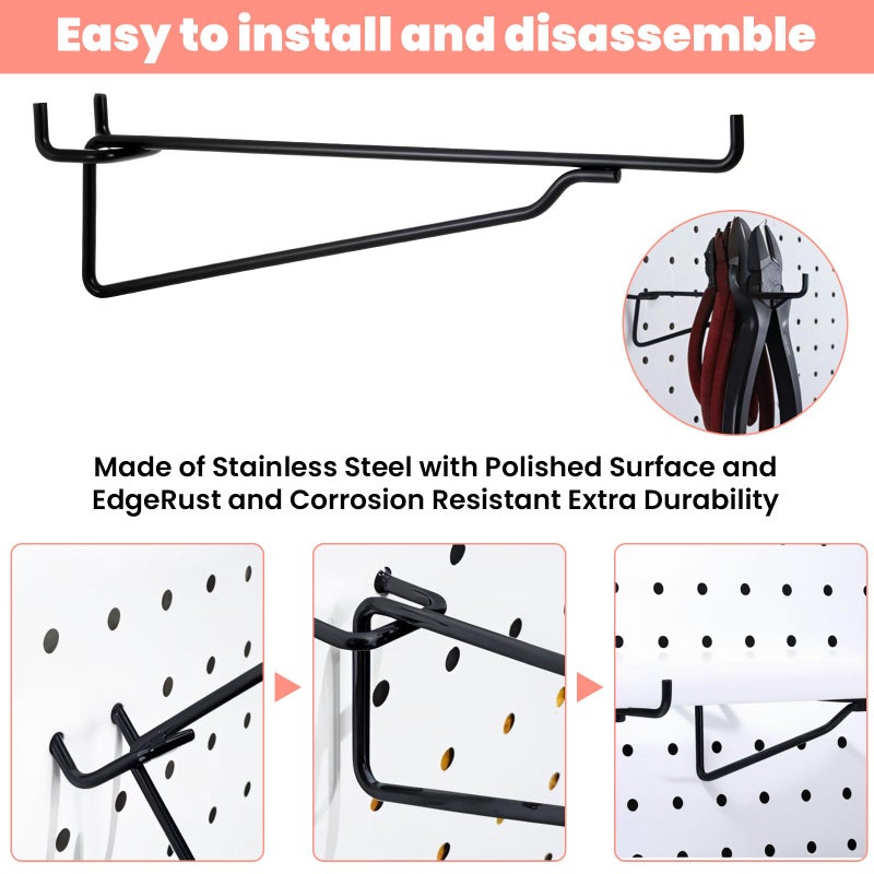 12 قطعة من خطافات رف Pegboard من Ubamdom، دعامات لوح ربط سوداء مقاس 8 بوصة، مجموعة خطافات معدنية، نظام ترتيب تخزين أدوات مختلفة للجراج، والحرف اليدوية، وورش العمل، ومنضدة العمل - Image 3